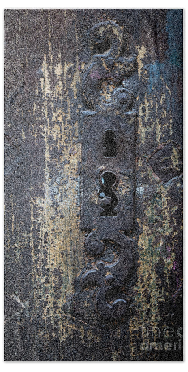 Keyhole Hand Towel featuring the photograph Antique door lock detail by Elena Elisseeva