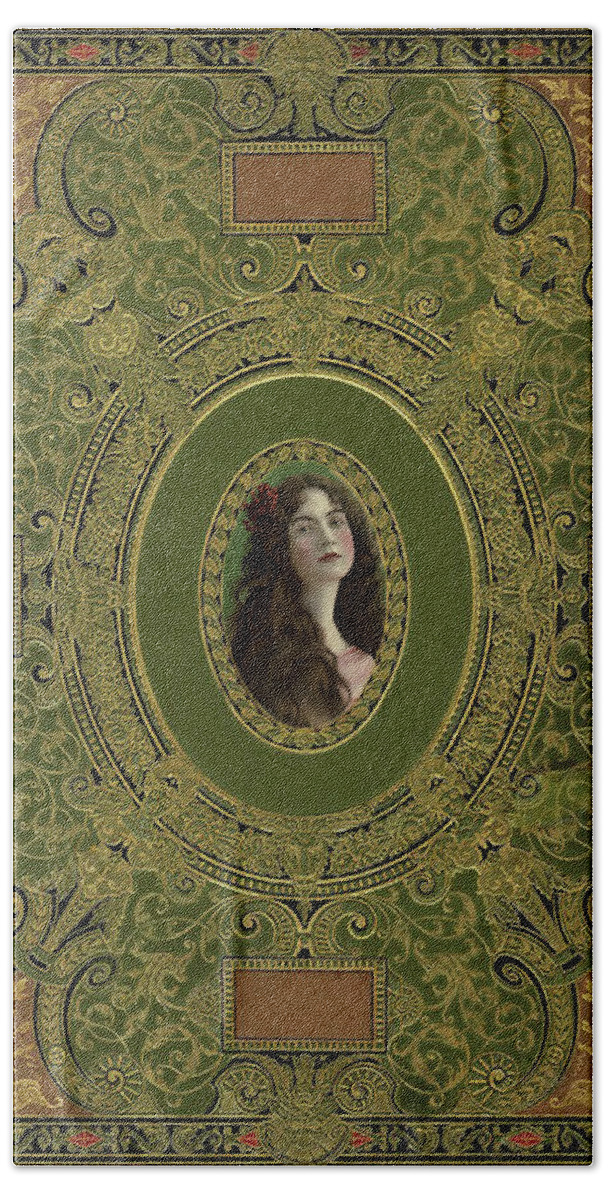 Vintage Hand Towel featuring the photograph Antique Ornate Book Cover - Green Gold and Brown by Peggy Collins