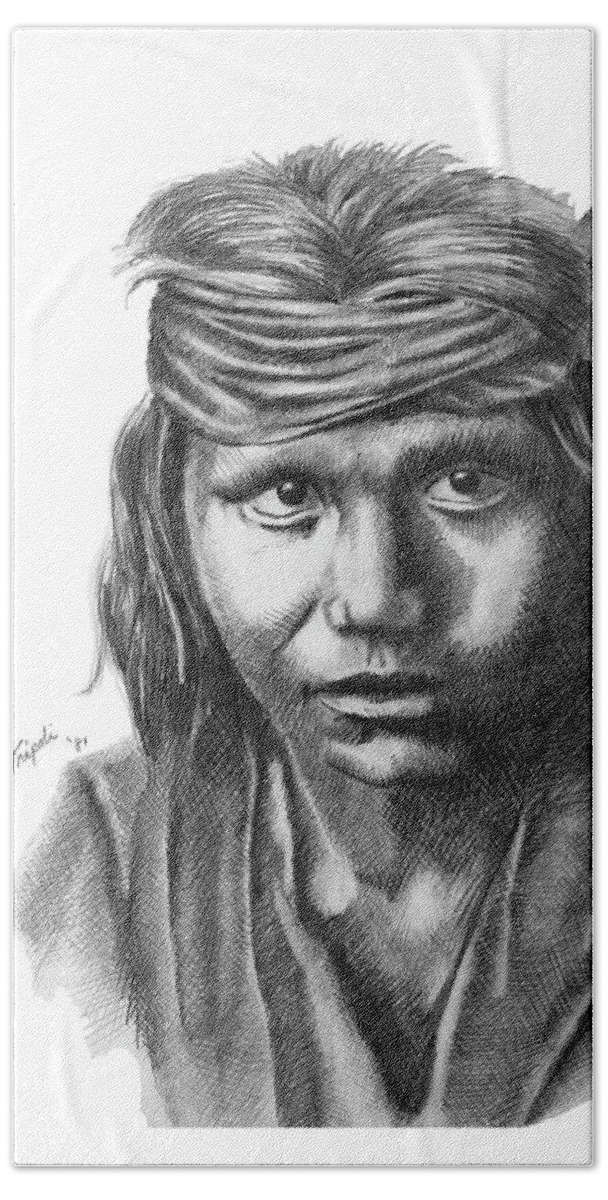 Pencil Drawing Hand Towel featuring the drawing Apache Boy by Lawrence Tripoli