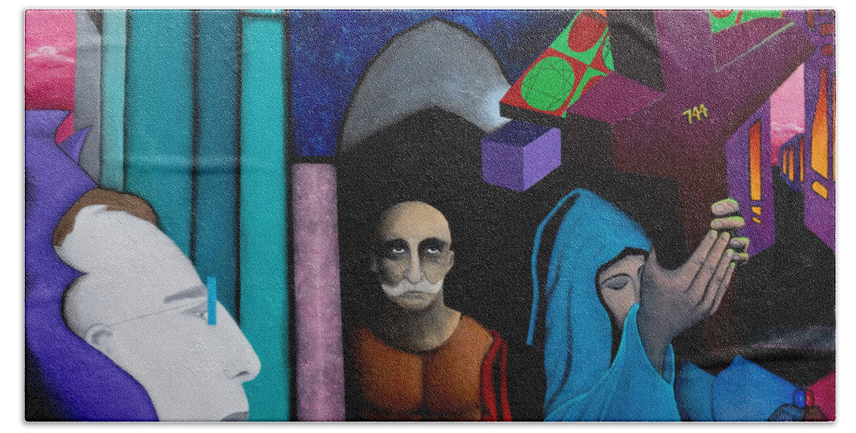 Gurdjieff; Ouspensky; Joe Michelli; The Fourth Way Bath Sheet featuring the painting Apotheosis of Gurdjieff and Ouspensky by Joe Michelli