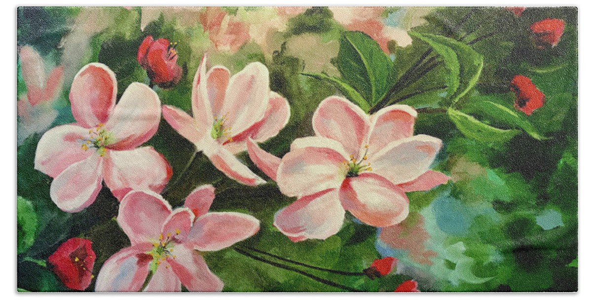 Apples Bath Towel featuring the painting Apple Blossoms by Alan Lakin