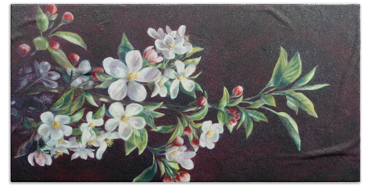 Apple Blossoms Bath Towel featuring the painting Apple Blossoms by Lynne Pittard
