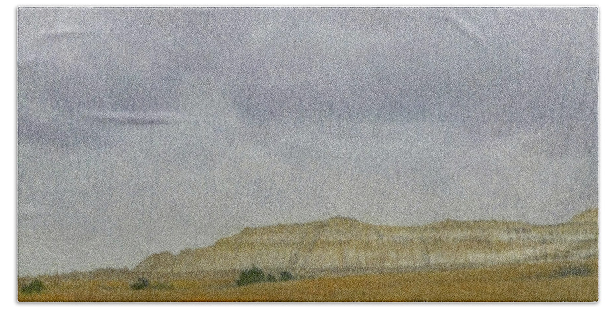 North Dakota Hand Towel featuring the pastel April in the Badlands by Cris Fulton