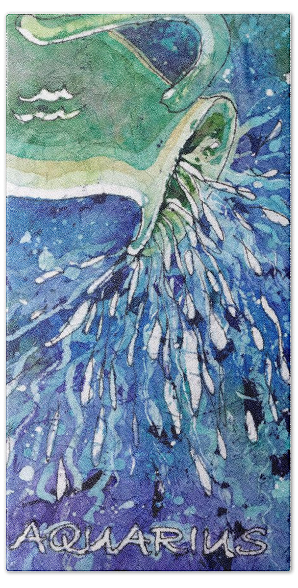 Zodiac Bath Towel featuring the painting Aquarius by Ruth Kamenev
