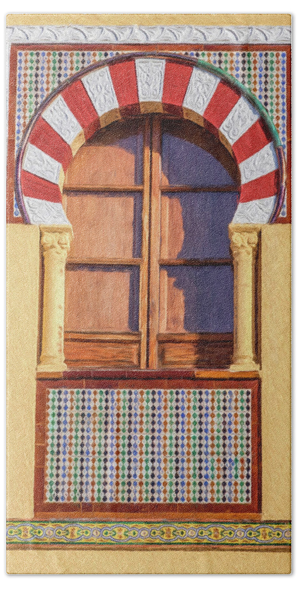Window Hand Towel featuring the painting Arabic Window of Spain by David Letts