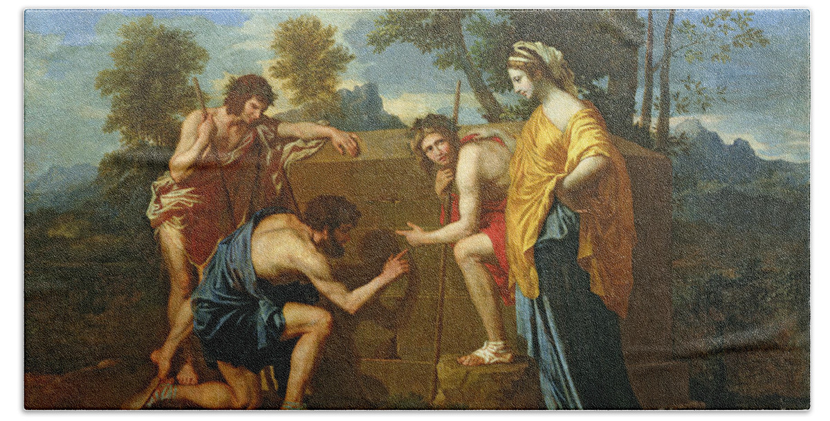 Arcadian Hand Towel featuring the painting Arcadian Shepherds by Nicolas Poussin
