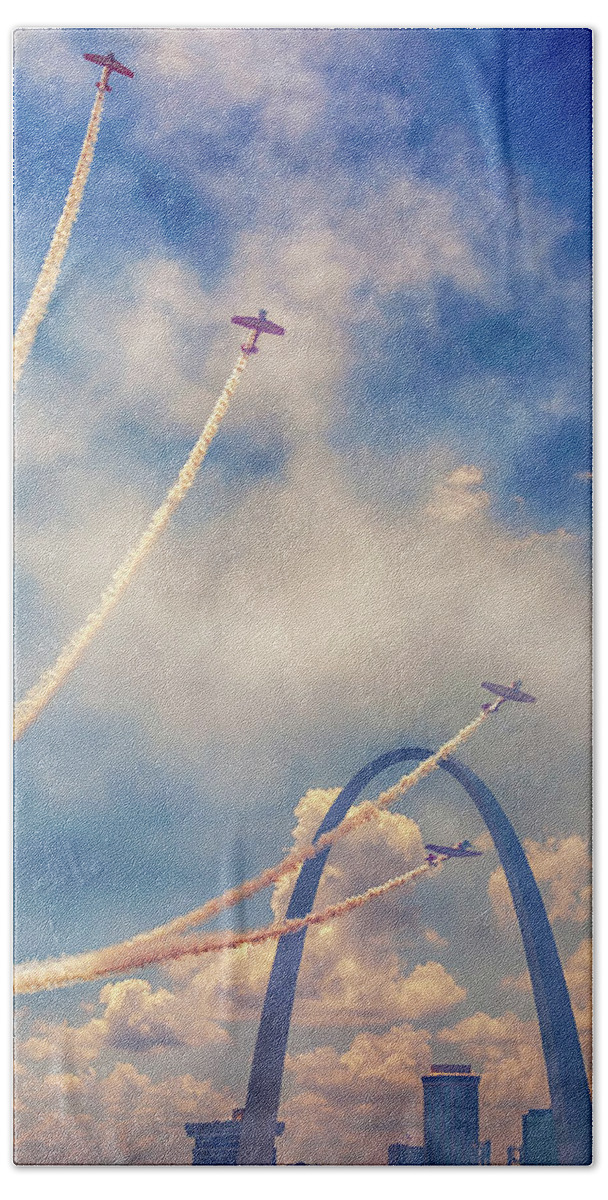 Aeroshell Bath Towel featuring the photograph Arch Flight by Susan Rissi Tregoning