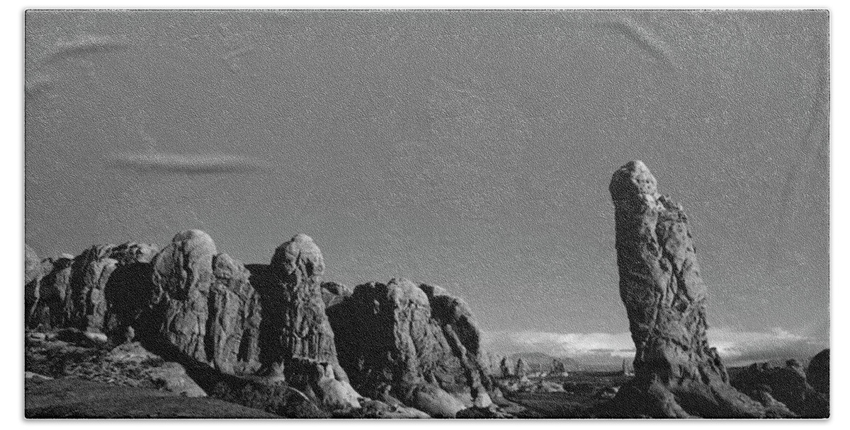 Arches Hand Towel featuring the photograph Arches NP XV BW by David Gordon