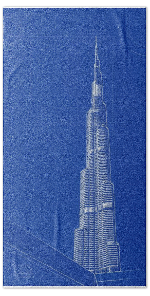 Nature Bath Towel featuring the painting Archtecture Blueprint Burj Khalifa by Celestial Images