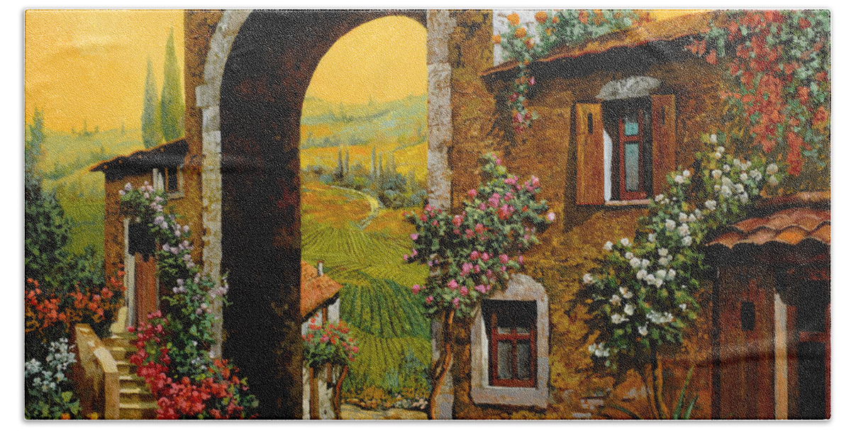 Arch Bath Towel featuring the painting Arco Di Paese by Guido Borelli