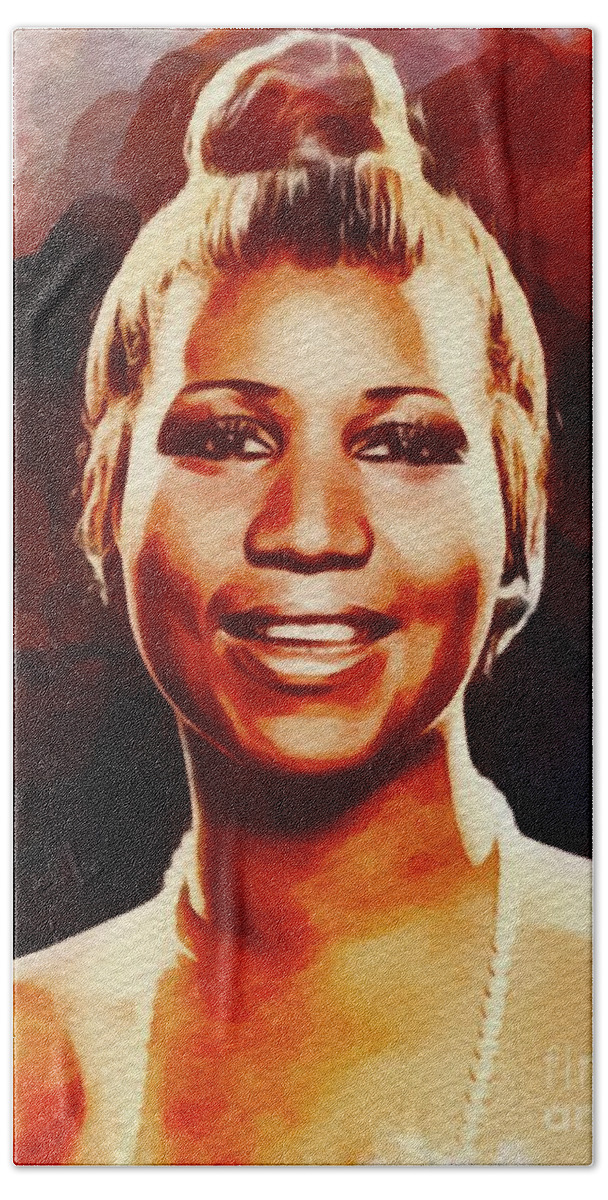 Aretha Hand Towel featuring the painting Aretha Franklin, Music Legend by Esoterica Art Agency