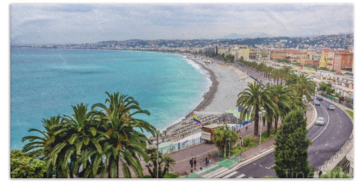 Cote D'azur Bath Towel featuring the photograph Arial View of Promenade Des Anglais in Nice, France by Liesl Walsh