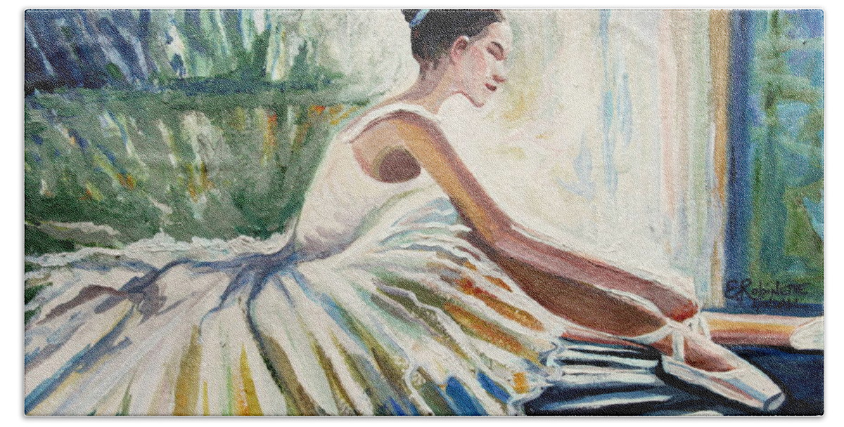 Ballerina Hand Towel featuring the painting Arise by Elizabeth Robinette Tyndall