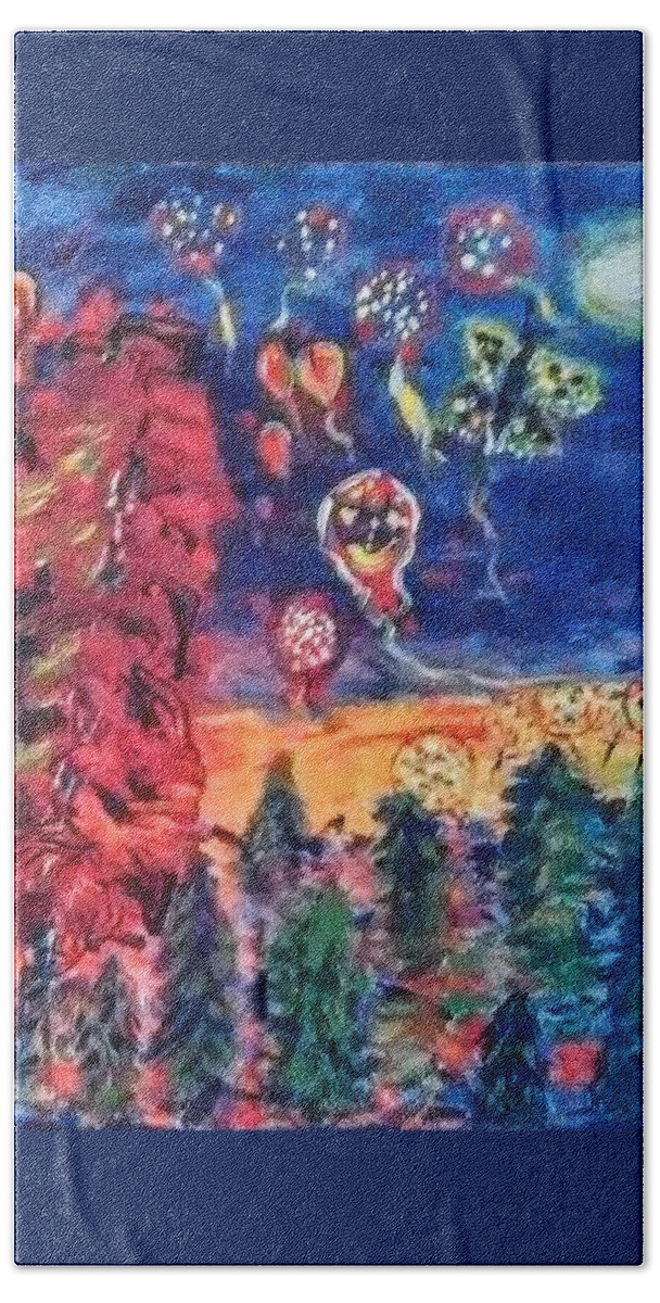 Balloons Bath Towel featuring the painting Arising Dawn by Suzanne Berthier