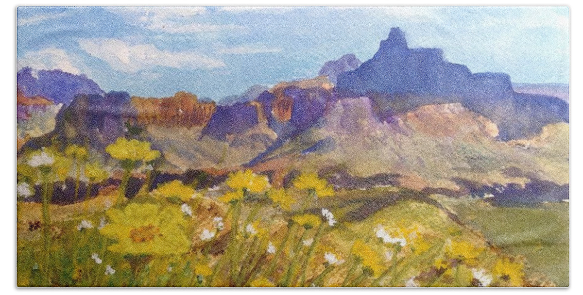 Arizona Bath Towel featuring the painting Arizona Mountain Spring by Cheryl Wallace