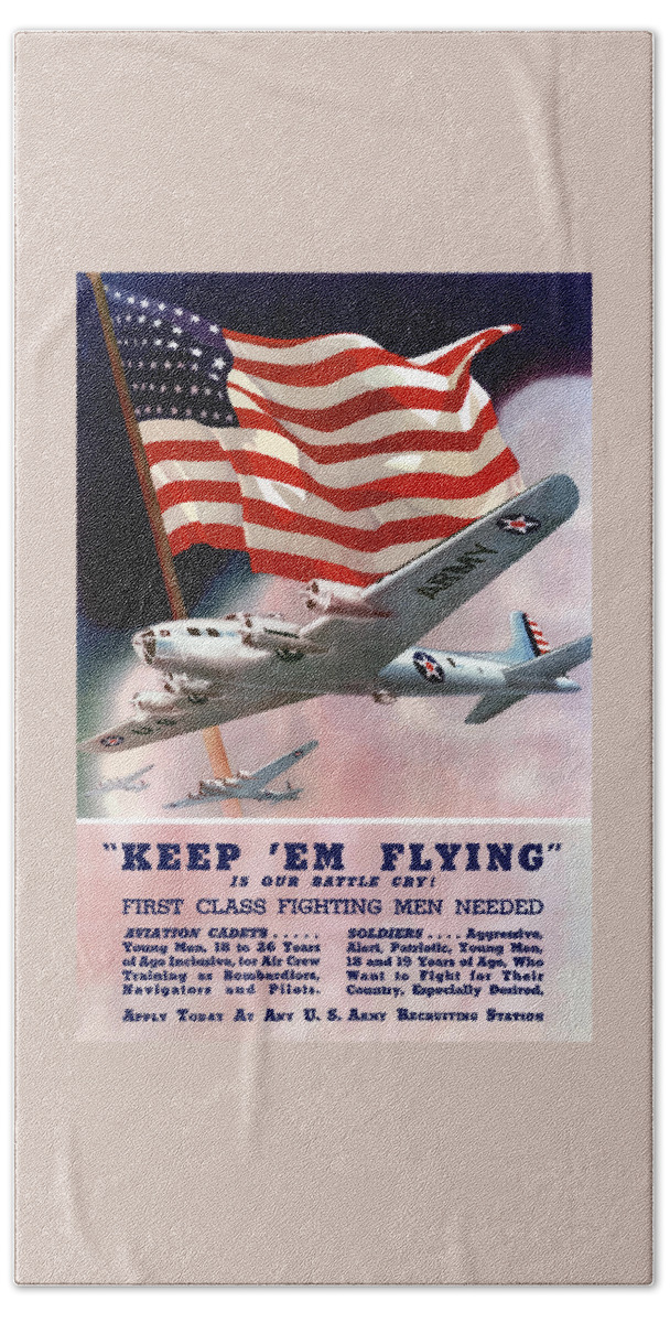 Army Hand Towel featuring the painting Army Air Corps Recruiting Poster by War Is Hell Store