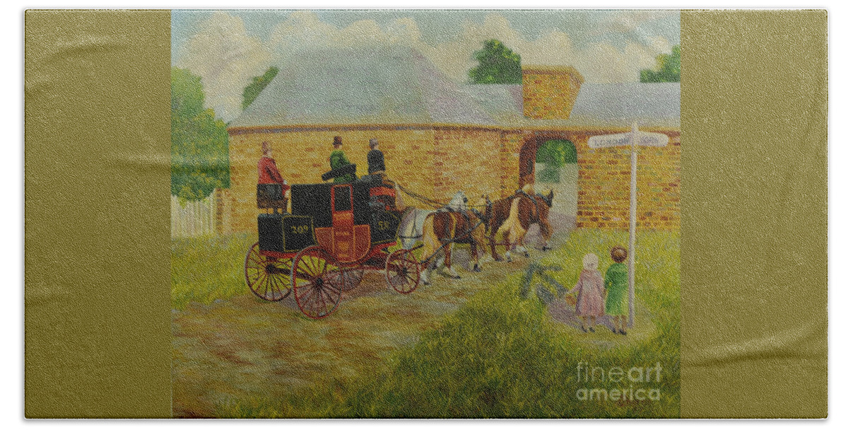 Mail Coach Hand Towel featuring the painting Arrival by Charlotte Blanchard