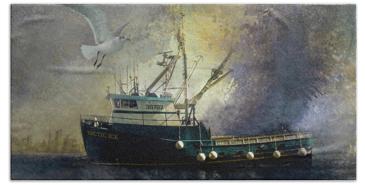 Fishing Vessel Bath Towel featuring the digital art Artic Ice to Sea by Jeff Burgess