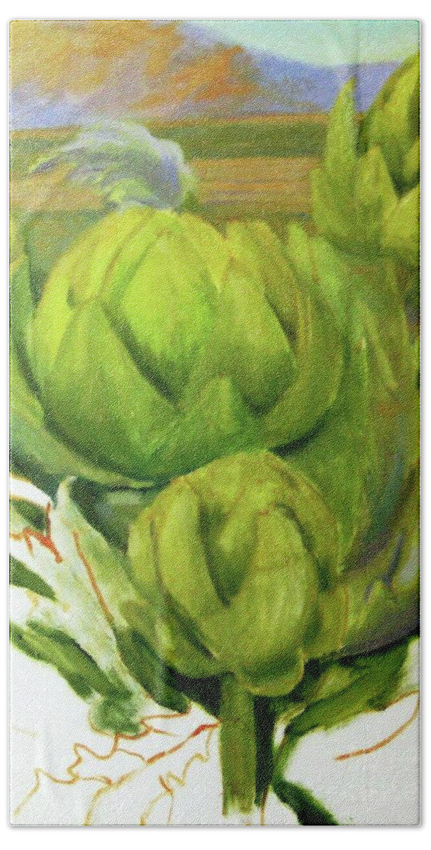 Farming Bath Towel featuring the painting Artichoke unfinished by Maria Hunt