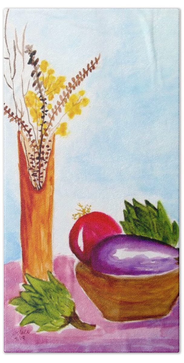 Artichoke Bath Towel featuring the painting Artichokes and Eggplant by Jamie Frier