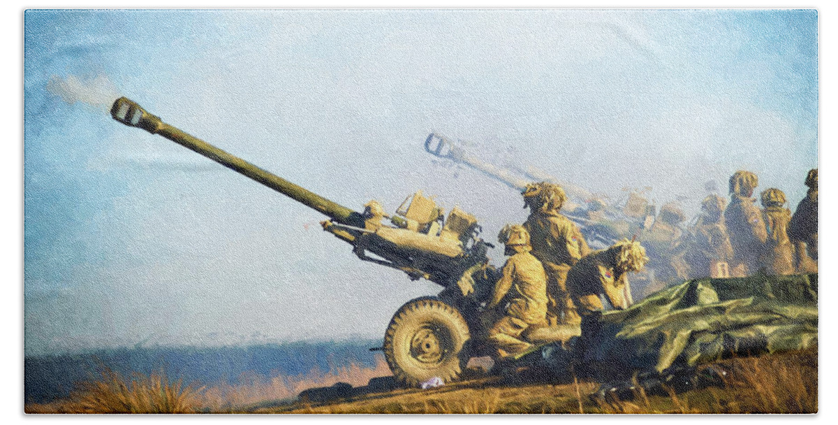 105mm Hand Towel featuring the photograph Artillery Fire 2 by Roy Pedersen