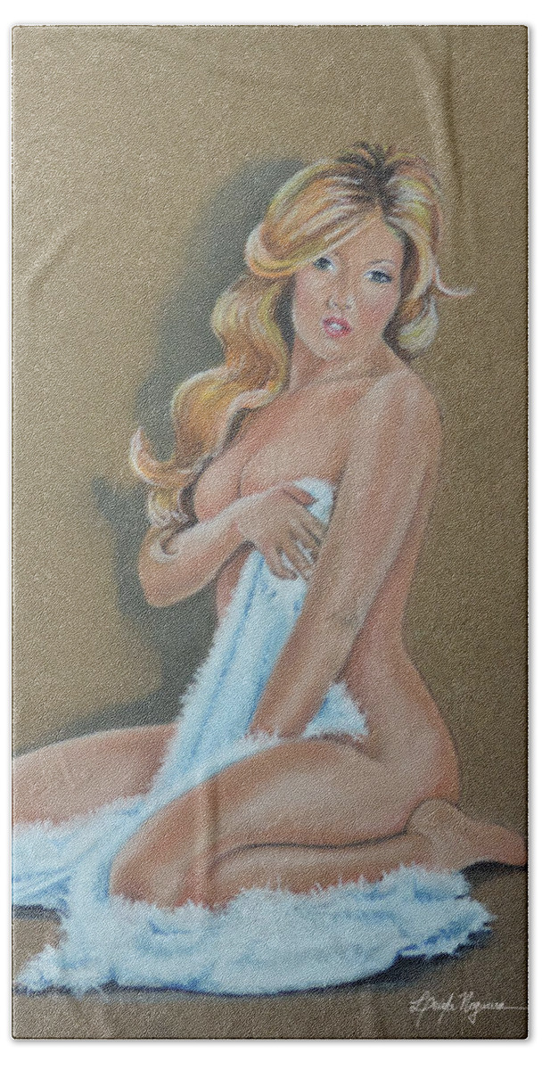 Nudes Bath Sheet featuring the pastel Artistic Nude Pin Up by Leida Nogueira