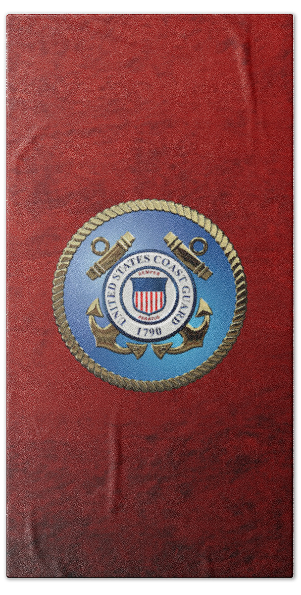 'military Insignia & Heraldry 3d' Collection By Serge Averbukh Bath Towel featuring the digital art U. S. Coast Guard - U S C G Emblem by Serge Averbukh