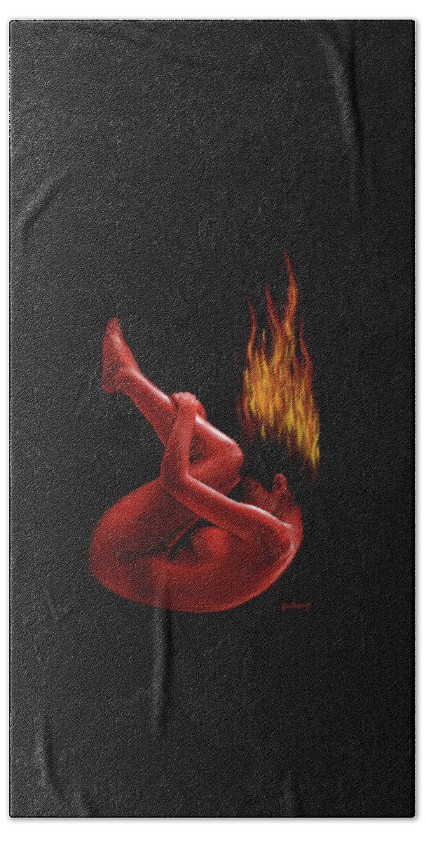 Nude Bath Towel featuring the painting In Flame by Glenn Pollard