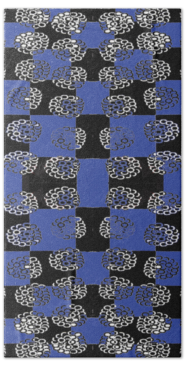 Urban Hand Towel featuring the digital art 063 Flowers On Checkerboard Blue by Cheryl Turner