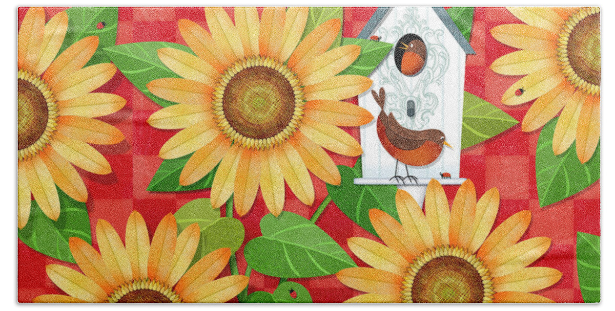 Sunflowers Bath Towel featuring the digital art Sunflower Surprise by Valerie Drake Lesiak