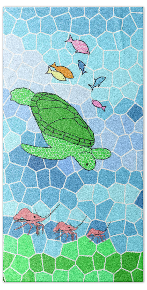 Turtle And Friends Hand Towel featuring the painting Turtle and Friends by Two Hivelys