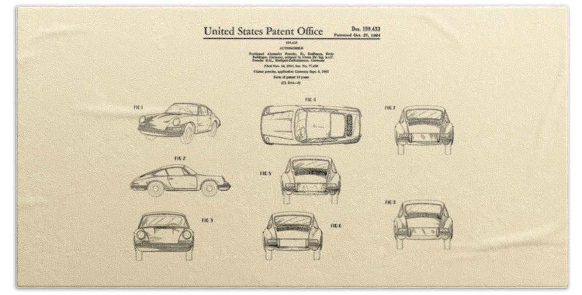 Porsche 911 Patent Bath Sheet featuring the photograph Porsche 911 Patent by Mark Rogan
