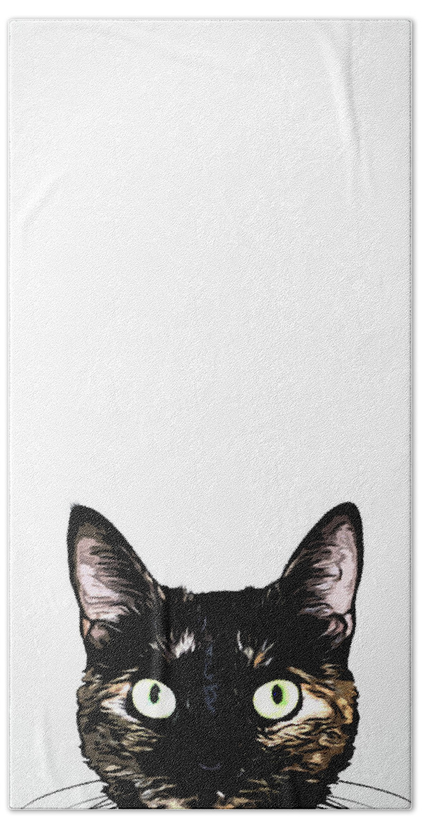 Cat Bath Sheet featuring the mixed media Peeking Cat by Nicklas Gustafsson