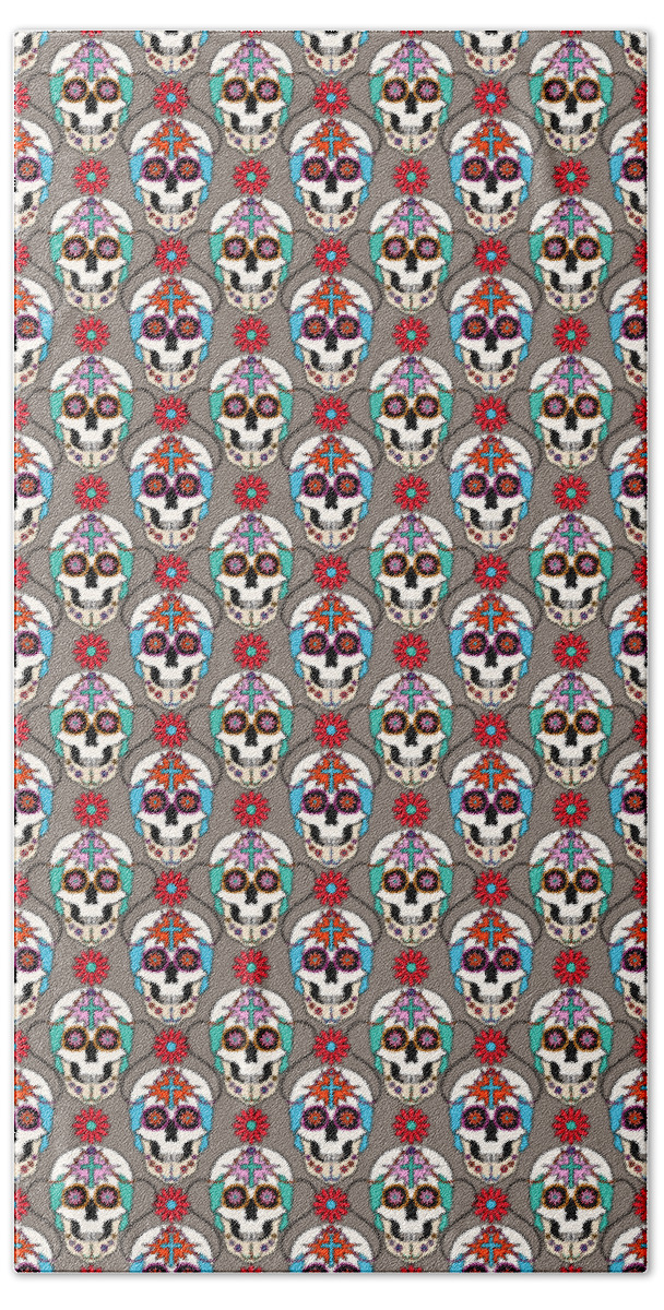 Skull Bath Towel featuring the digital art Sugar Skulls Pattern 2 by MM Anderson