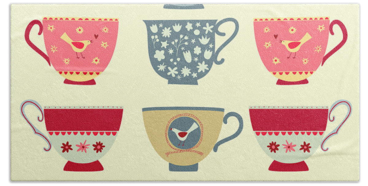 Tea Hand Towel featuring the painting Tea Cups by Nic Squirrell