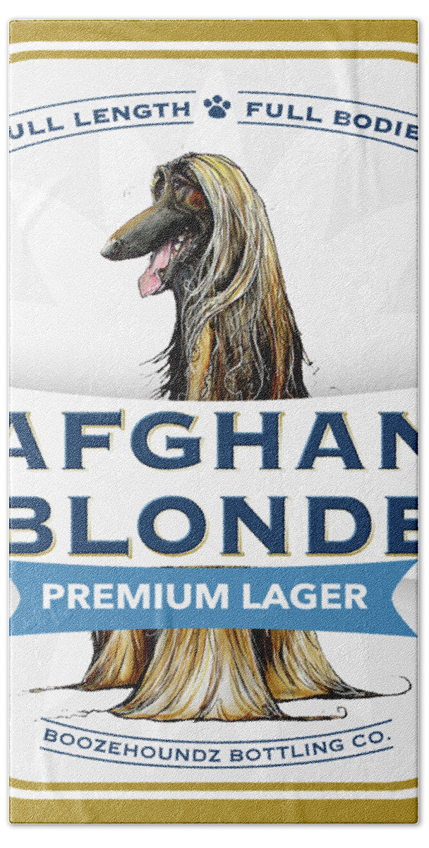 Beer Hand Towel featuring the drawing Afghan Blonde Premium Lager by John LaFree