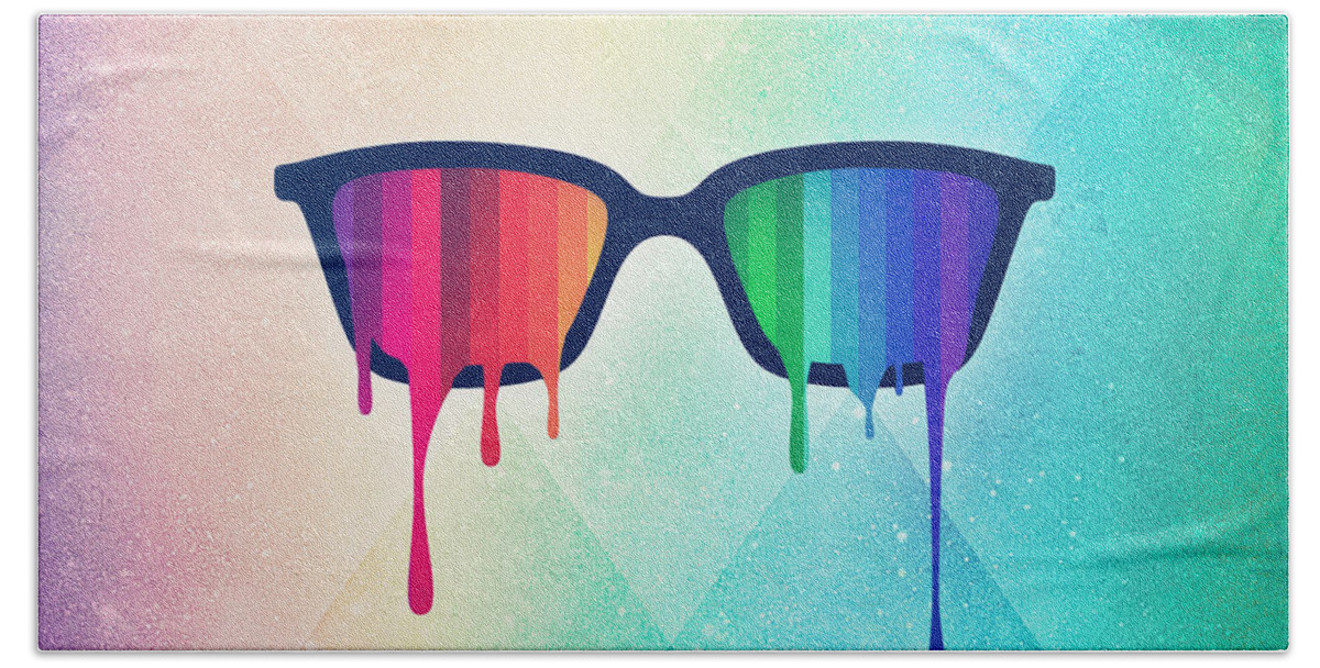 Nerd Hand Towel featuring the digital art Love Wins Rainbow - Spectrum Pride Hipster Nerd Glasses by Philipp Rietz