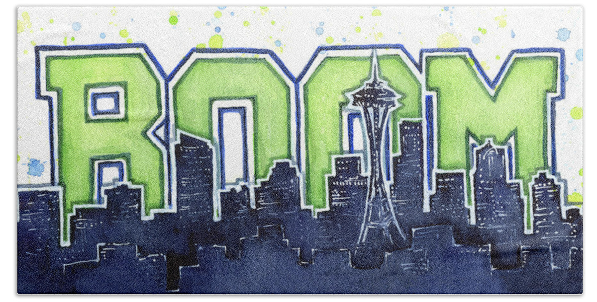 Seattle Hand Towel featuring the painting Seattle 12th Man Legion of Boom Painting by Olga Shvartsur
