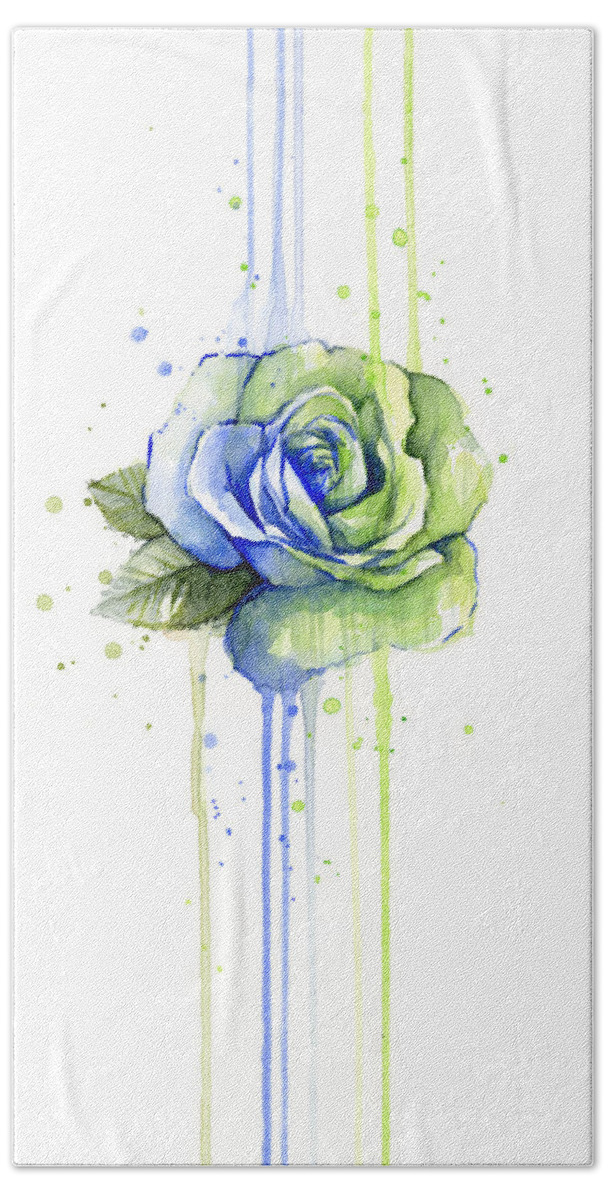 Watercolor Hand Towel featuring the painting Seattle 12th Man Seahawks Watercolor Rose by Olga Shvartsur