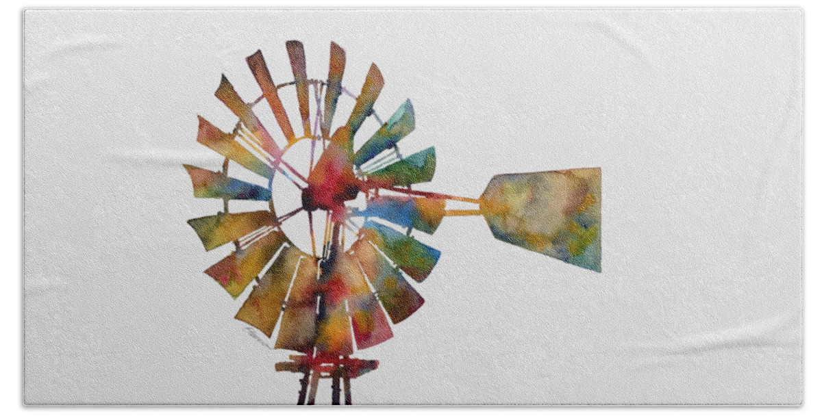 Windmill Hand Towel featuring the painting Windmill by Hailey E Herrera