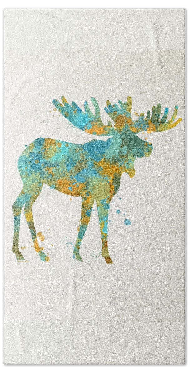 Moose Hand Towel featuring the mixed media Moose Watercolor Art by Christina Rollo