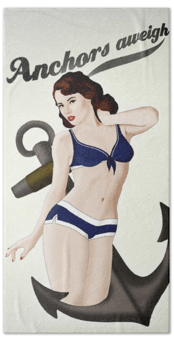 Pinup Hand Towel featuring the drawing Anchors Aweigh - Classic Pin Up by Nicklas Gustafsson