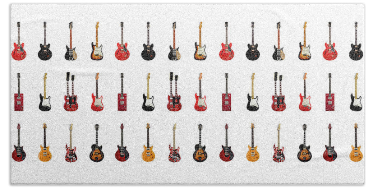 Fender Stratocaster Bath Towel featuring the photograph Guitar Icons No1 by Mark Rogan