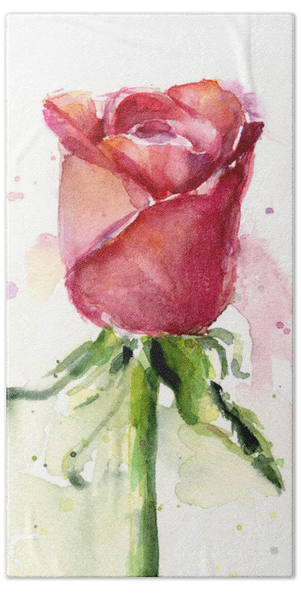 Rose Hand Towel featuring the painting Rose Watercolor by Olga Shvartsur