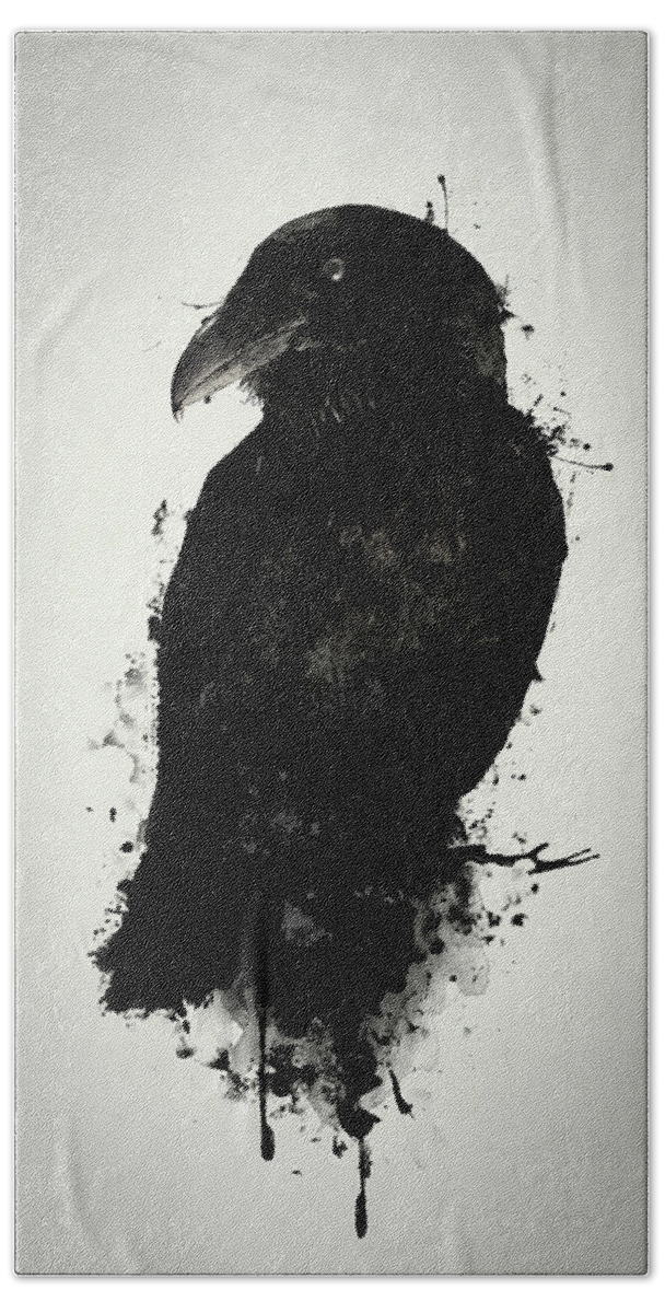 Raven Hand Towel featuring the mixed media The Raven by Nicklas Gustafsson
