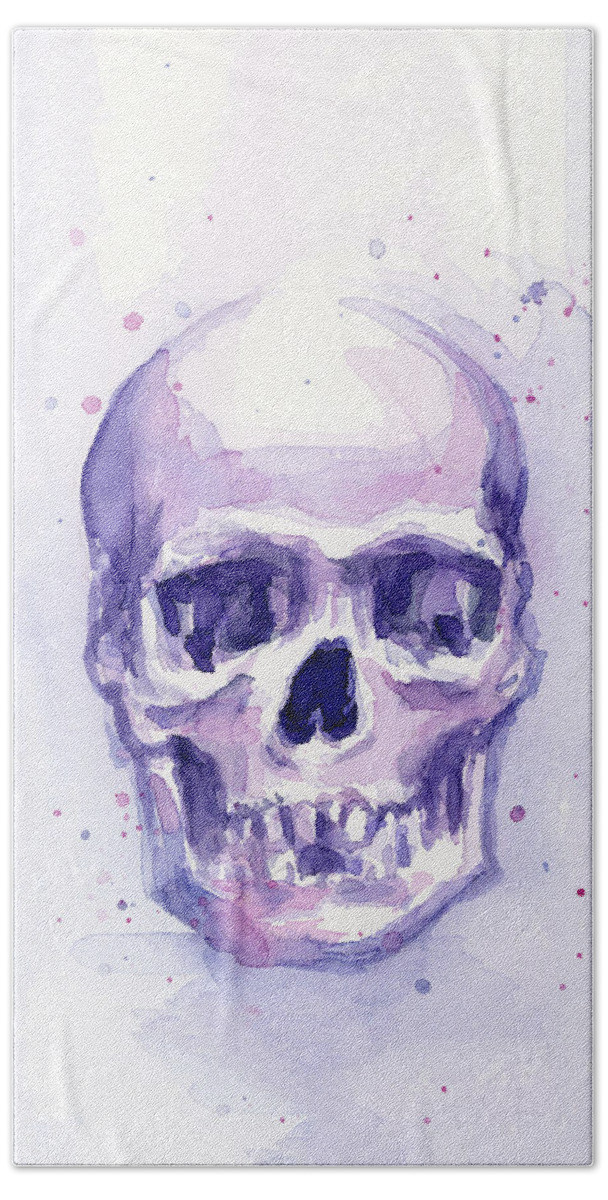 Purple Hand Towel featuring the painting Purple Skull by Olga Shvartsur