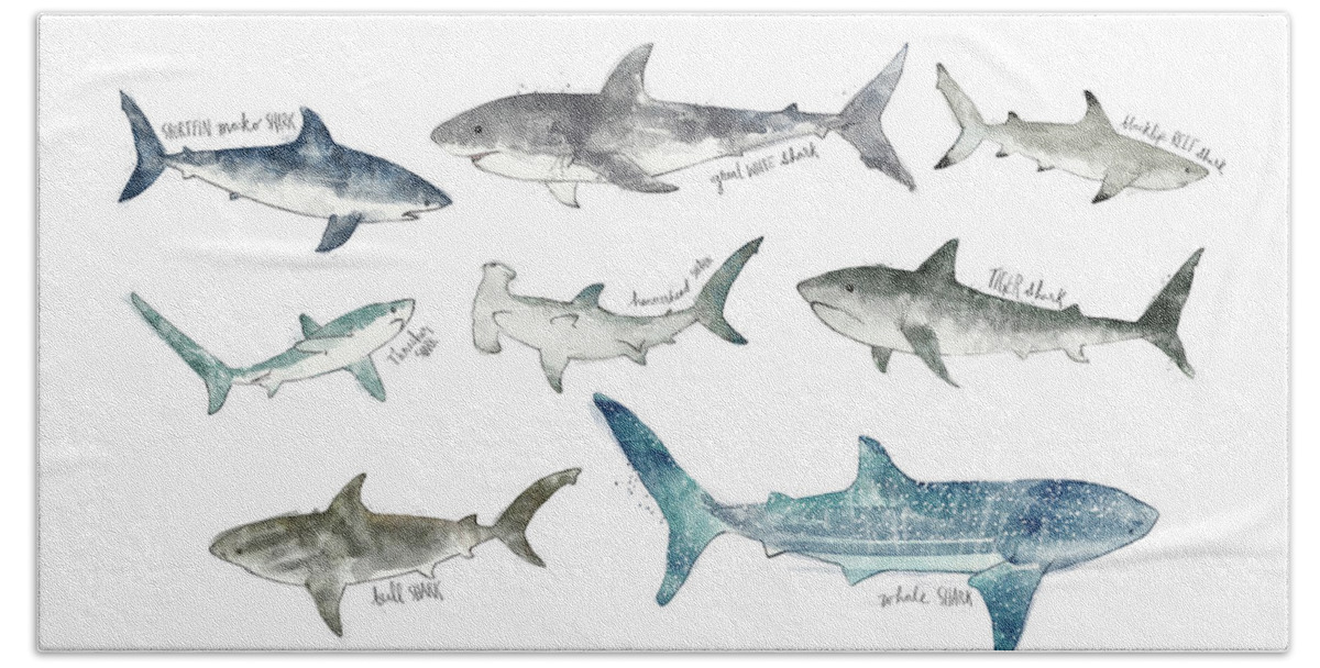 Sharks Hand Towel featuring the painting Sharks - Landscape Format by Amy Hamilton