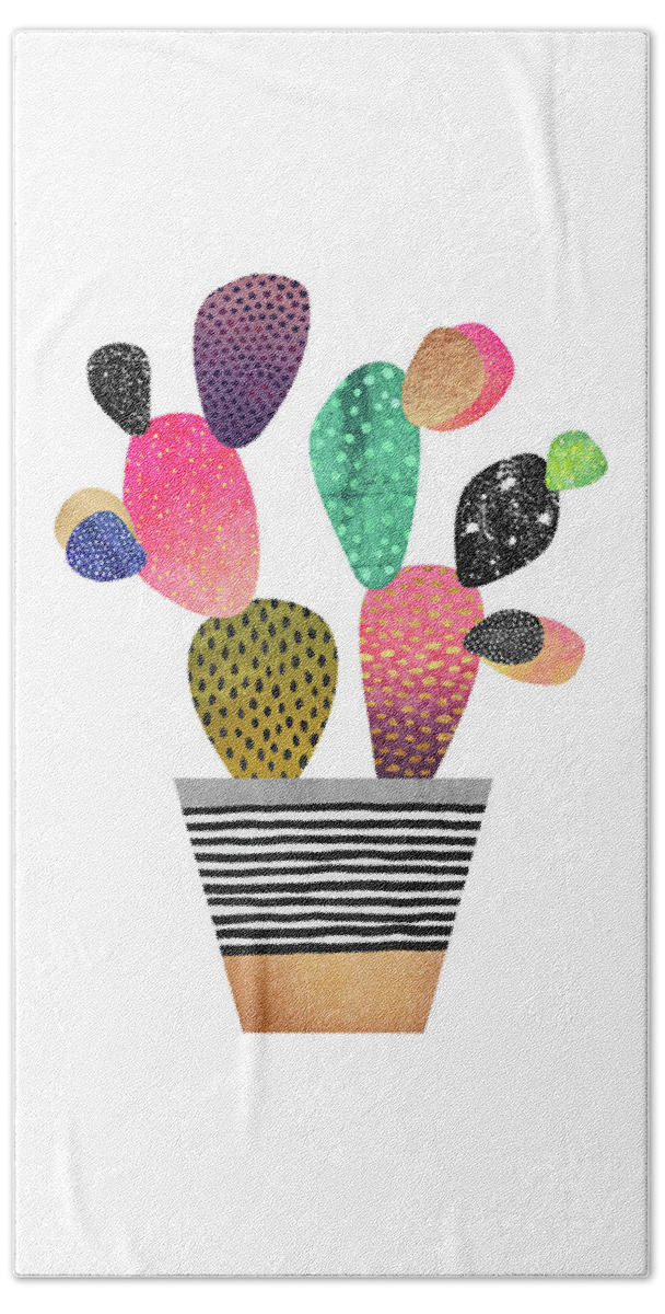 Digital Bath Sheet featuring the digital art Happy Cactus by Elisabeth Fredriksson