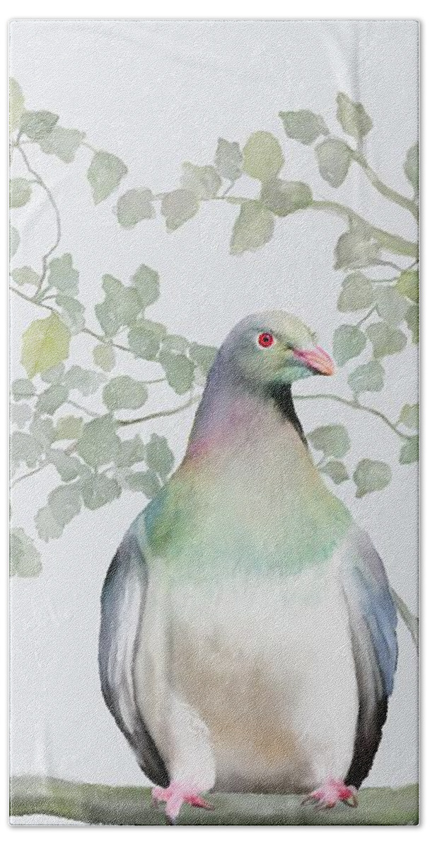 New Zealand Bath Towel featuring the painting Wood Pigeon by Ivana Westin