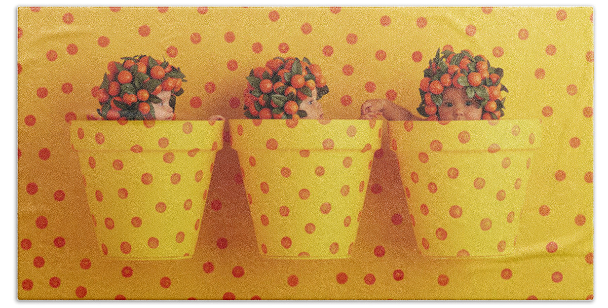 Orange Bath Towel featuring the photograph Spotted Pots by Anne Geddes